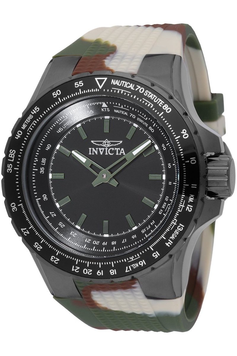 Invicta Aviator 49666 Heren Horloge - Waterdicht - Analoog - Quartz Uurwerk - Roestvrij Staal met zwarte Wijzerplaat - 50mm