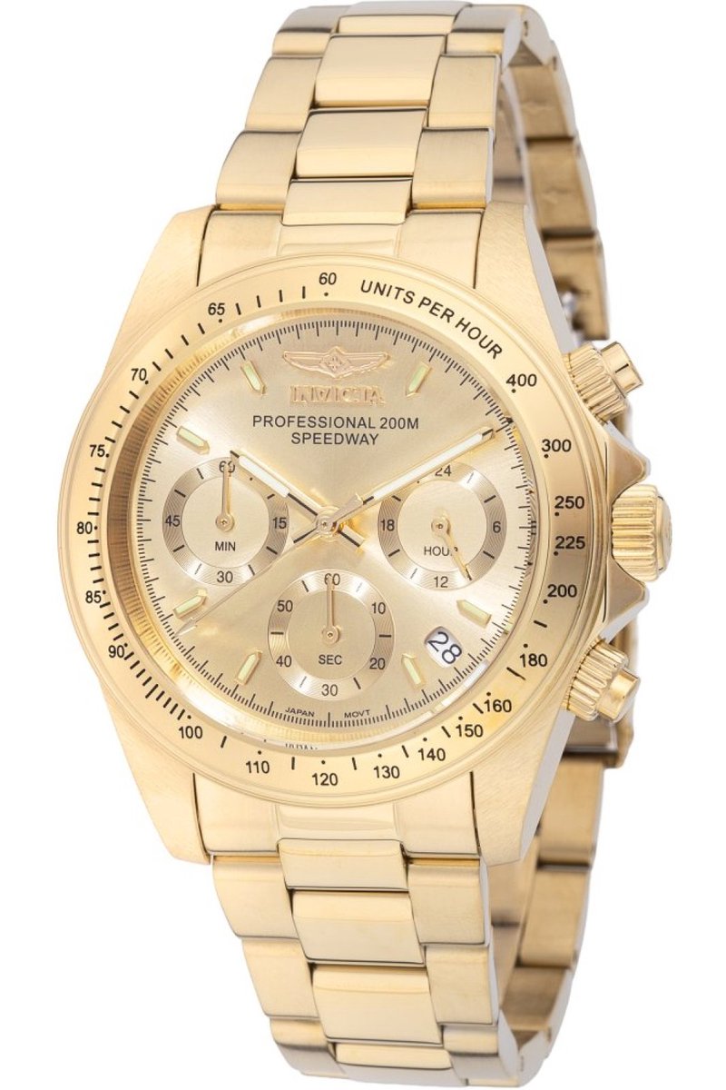 Invicta Speedway 49909 Heren Horloge - Waterdicht - Analoog - Quartz Uurwerk - Roestvrij Staal met gouden Wijzerplaat - 39mm