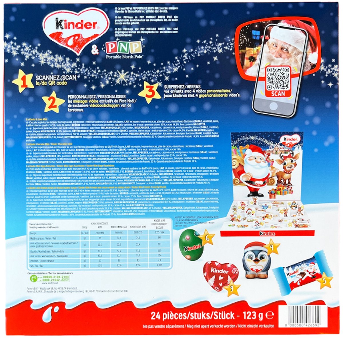 Kinder 3D Pop-up Adventskalender - Kerstman / Santa & Rendier design met Mix van Kinder Chocolade & Kerstverhalen - 123g – foto 4