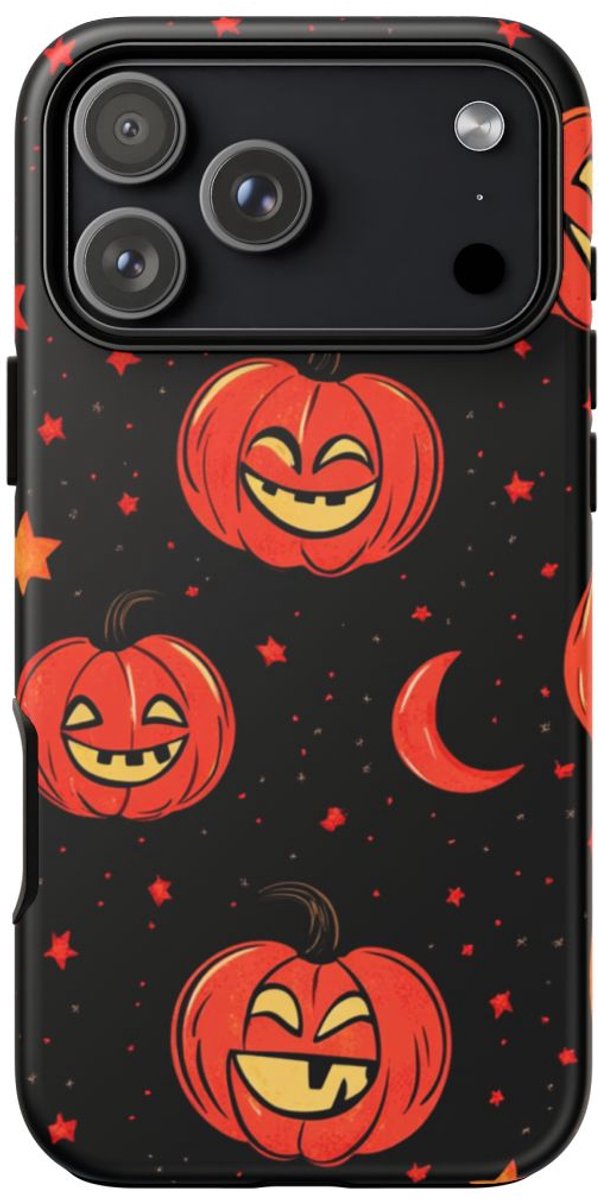 Lachende Pompoenen en Maanpatroon – Telefoonhoesje Geschikt voor iPhone 17 Pro Max