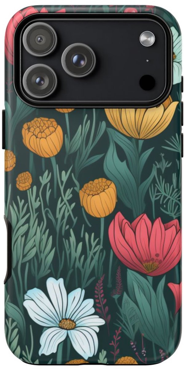 Handgetekend Bloemenweidepatroon – Telefoonhoesje Geschikt voor iPhone 17 Pro Max