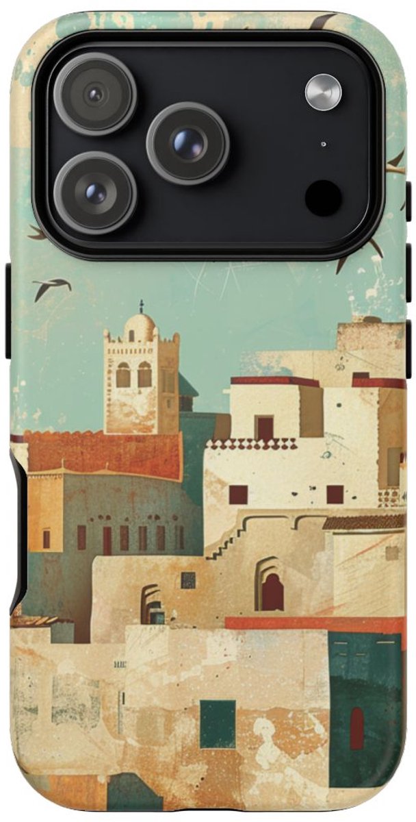 Illustratie van Marokkaanse Kustplaats – Mat Hoesje Geschikt voor iPhone 17 Pro