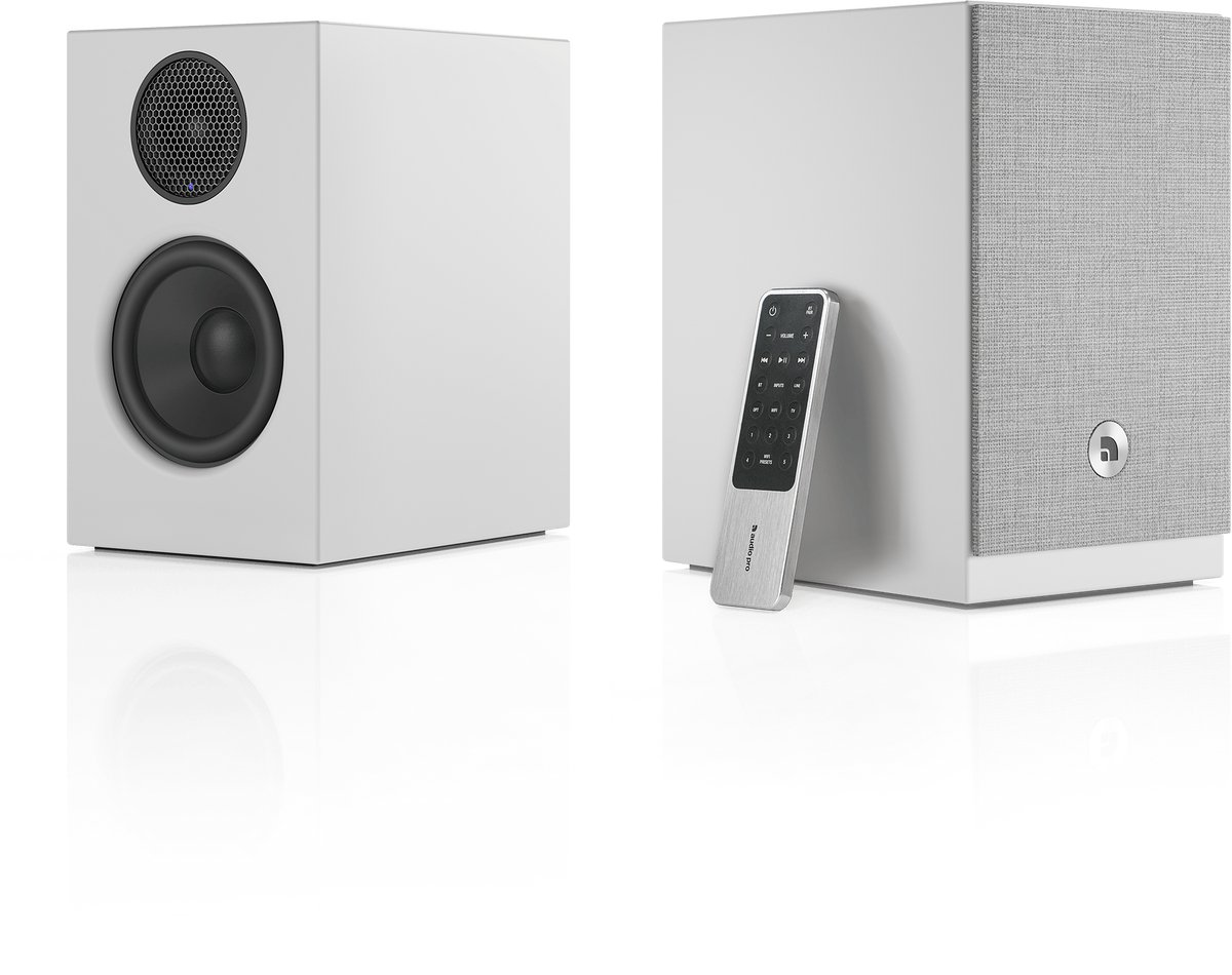 Audio Pro A28 W Smart Multiroom Actieve Boekenplank Luidsprekers - Audio Pro Multiroom (Linkplay) - Ruimtecorrectie - 2x75W Speakers - Wit