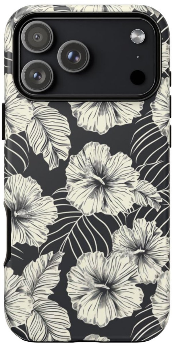 Monochroom Bloemenpatroon – Telefoonhoesje Geschikt voor iPhone 17 Pro Max