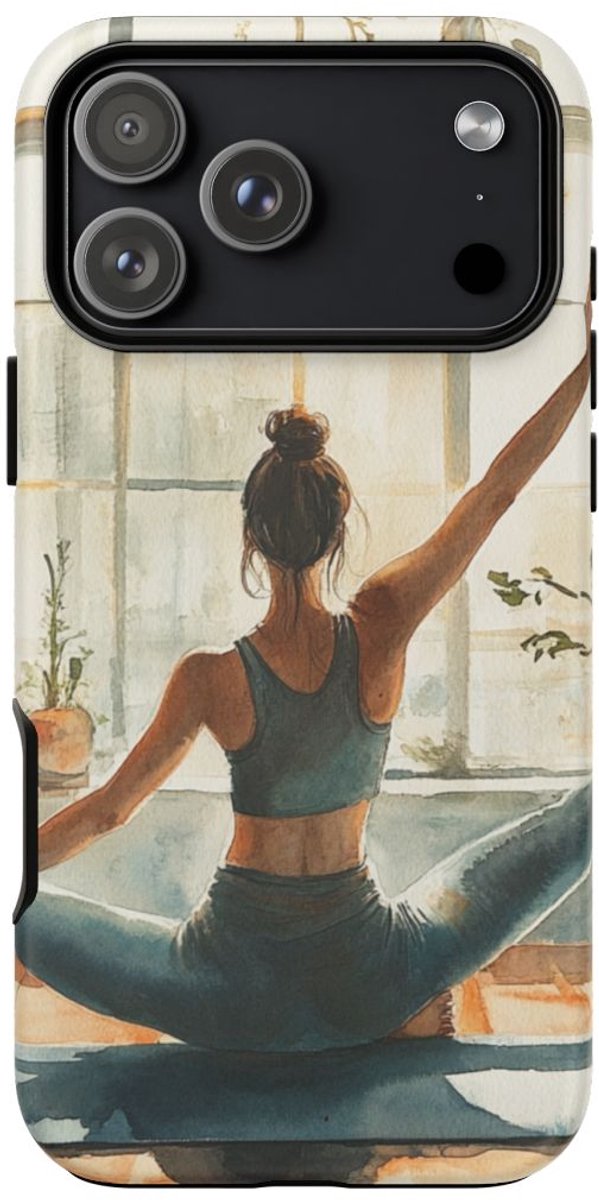 Vrouw Bezig met Yoga in Zonnige Ruimte – Telefoonhoesje Geschikt voor iPhone 17 Pro Max