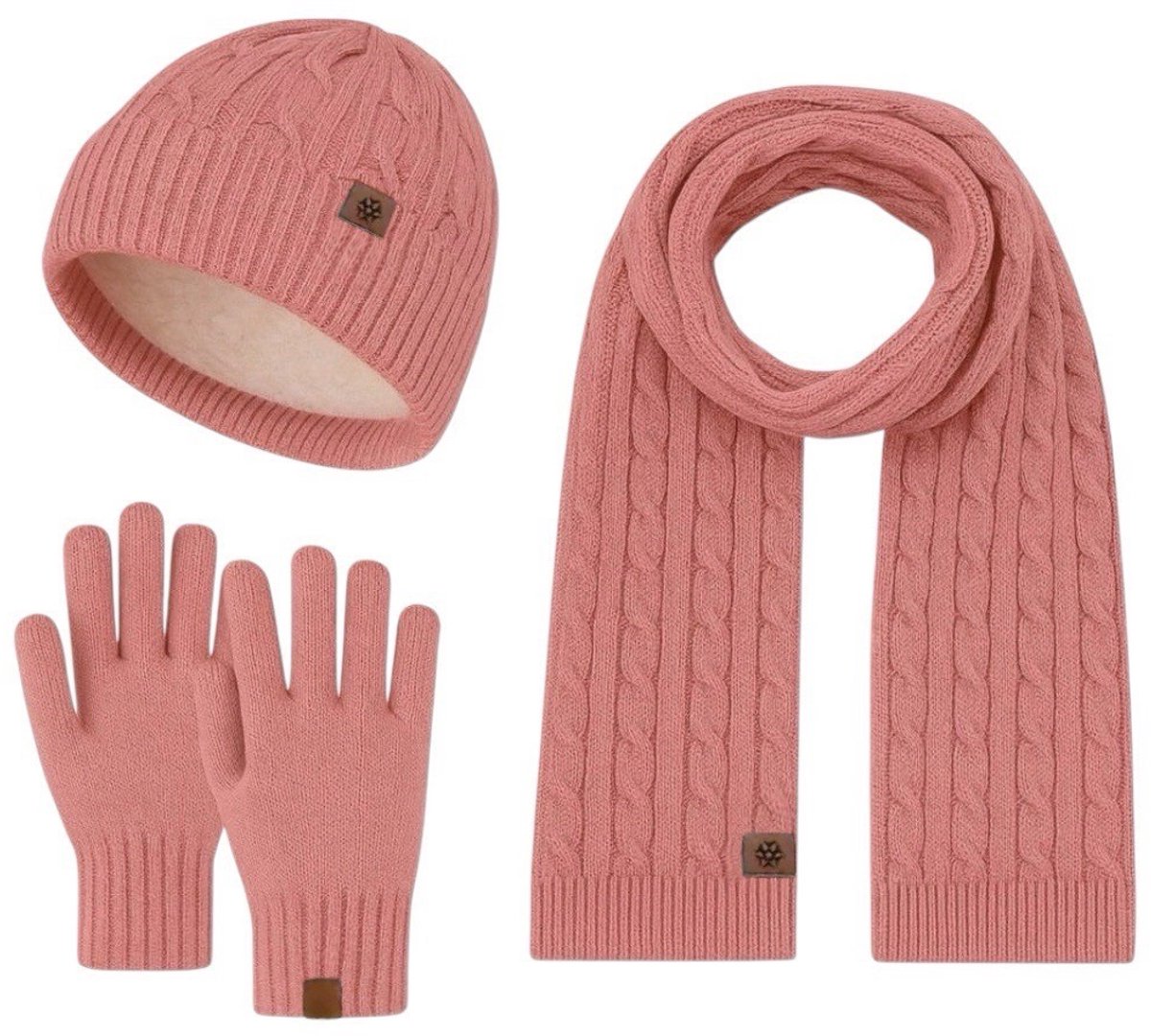 Ultiluxe® Winterset voor heren en dames - Muts, sjaal en handschoenen - Roze - Voor volwassenen - Warm gevoerde beanie - Lange sjaal - Unisex - Winteraccessoire setje - Tegen kou en wind - Voor mannen en vrouwen