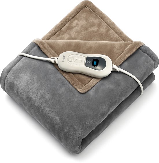 Goliving Elektrische Fleece Plaid - Warmtedeken - Verwarmende Fleecedeken - Elektrische Deken - 3 Warmtestanden - Machinewasbaar - 120 Watt - 2.5 Meter Snoer - Sherpa Flanel - 160 x 120 cm - Lichtgrijs