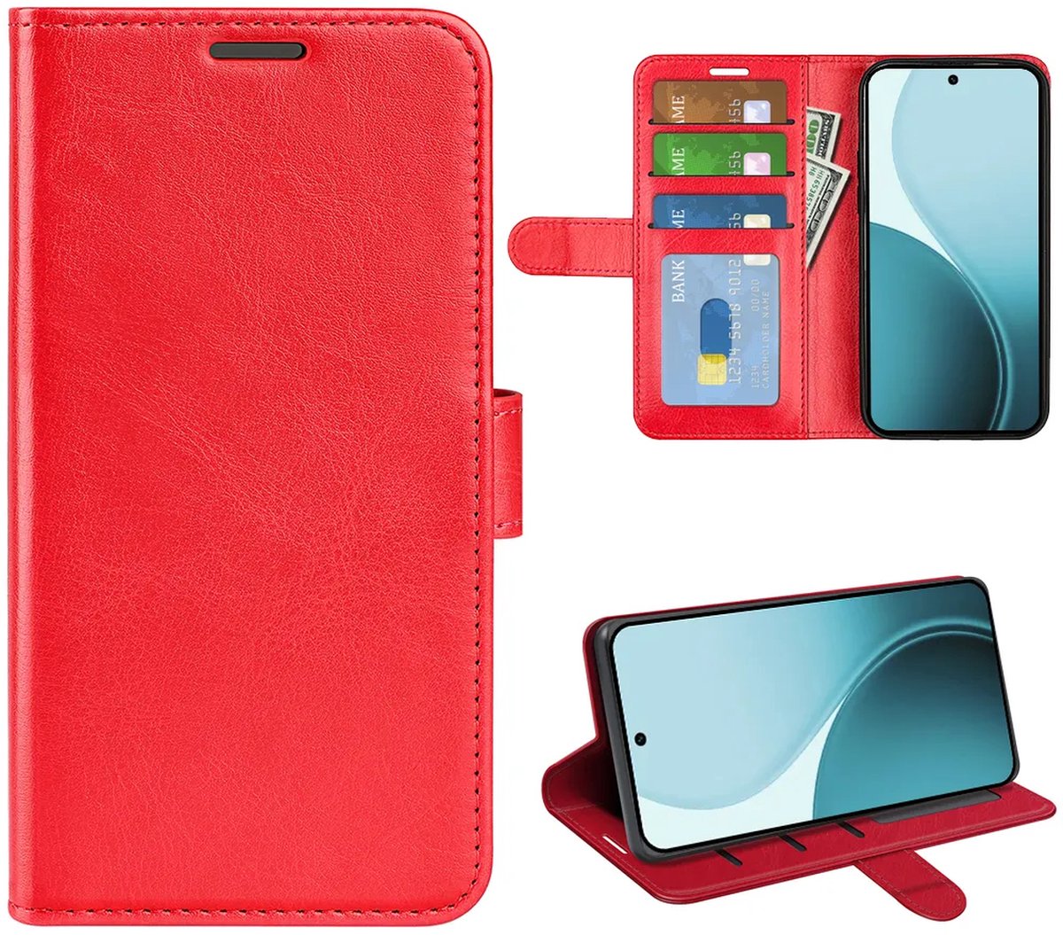 MobyDefend Hoesje - Geschikt voor Oppo Reno14 - Wallet Book Case (Sluiting Achterkant) - Rood