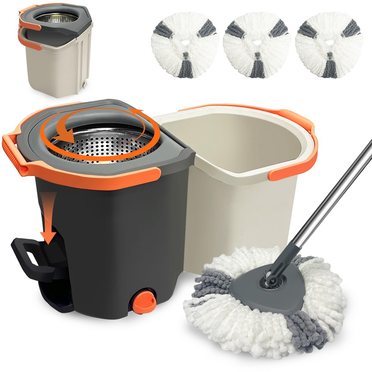 Ibenzoa® Complete dweilset met verstelbare steel en voetpedaal voor alle vloertypes
