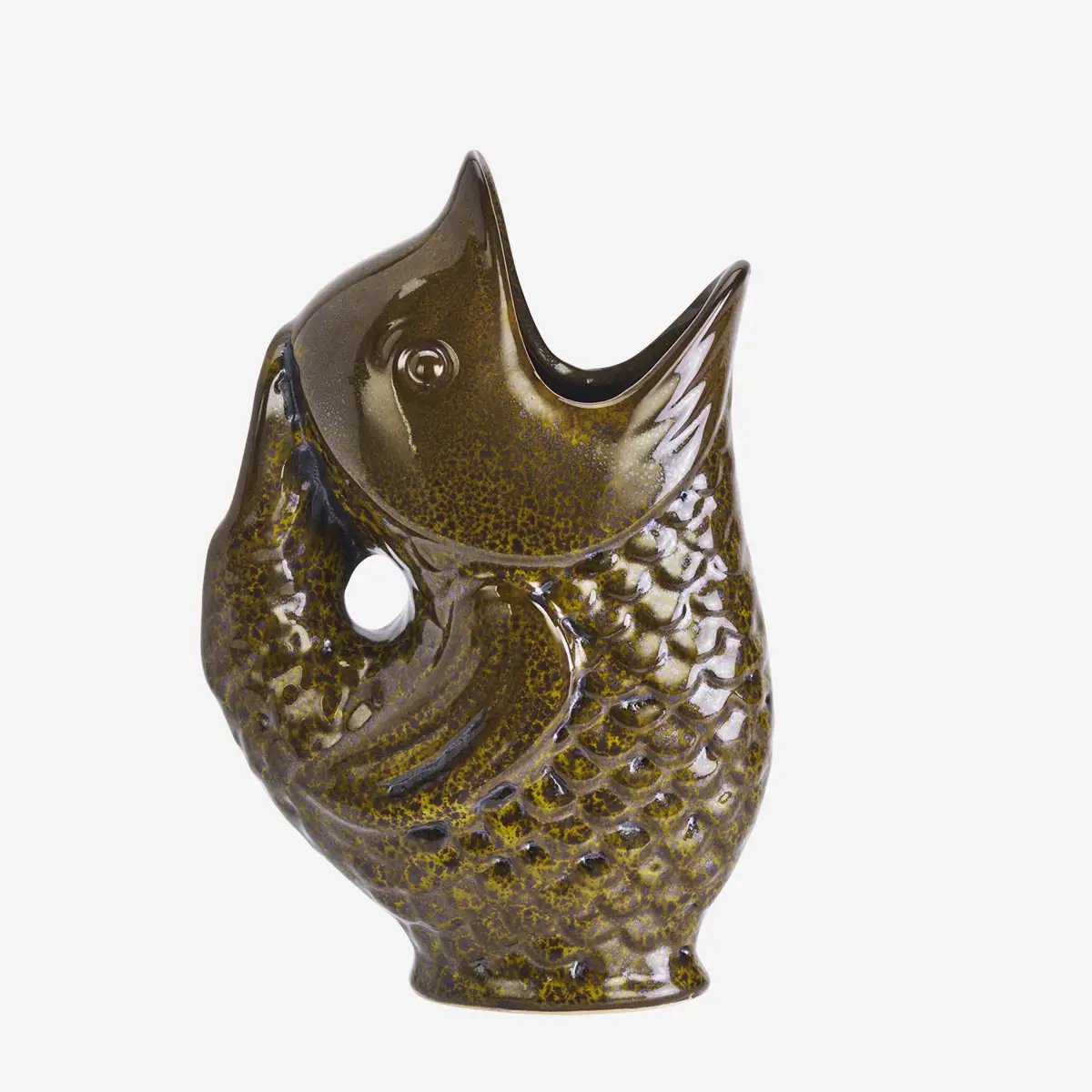 Madam Stoltz - Stoneware Vis Vaas / Karaf - Bruin / Khaki