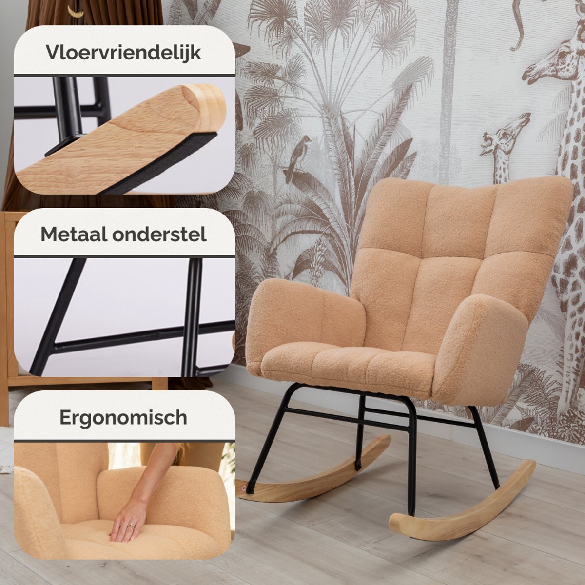 SITTT Schommelstoel - Relaxstoel babykamer - Fauteuil - Voedingsstoel - Bruin - Mocha Mousse — afbeelding 9