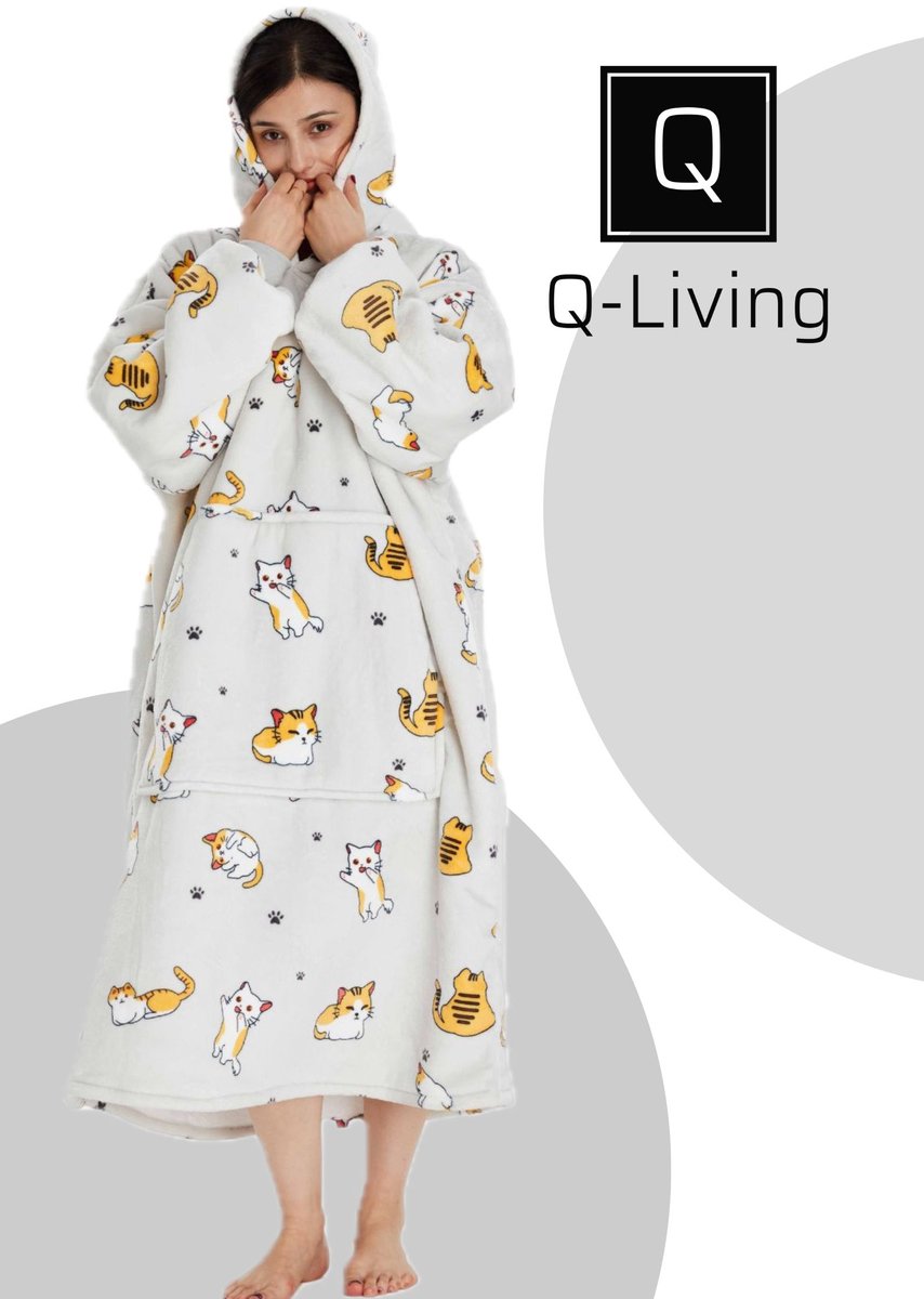 Q-Living Hoodie Deken - Extra Lang & Dik - Plaid Met Mouwen - Snuggle Hoodie - Fleece Deken Met Mouwen - Kat Extra Lang — cadeau in Wonen & Interieur - foto 4
