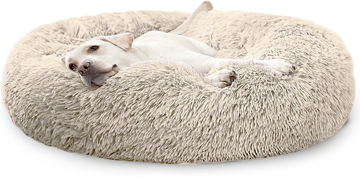 Pet Perfect Donut Hondenmand XXL - 100cm - Fluffy Hondenkussen - Hondenbed - Créme/Bruin