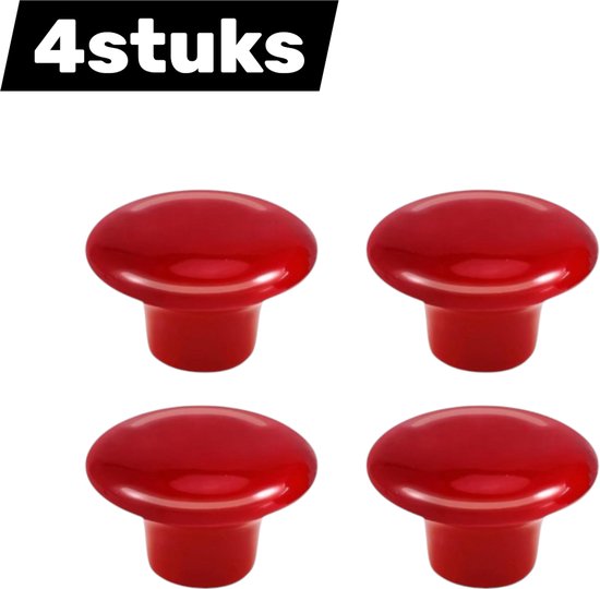 4 pièces - Poignée en céramique - Vintage - Ronde - Bouton de commode, d'armoire, de porte de placard - Bouton de placard de cuisine - Rouge