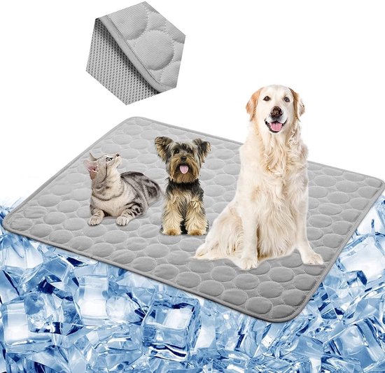 Koelmat Voor Hond & Kat | 100 X 70 CM | Nieuwste Model Koelmat | Temperatuur Absorberende Werking | Vrij Van Giftige Gel | Anti Slip | Grijs | XL