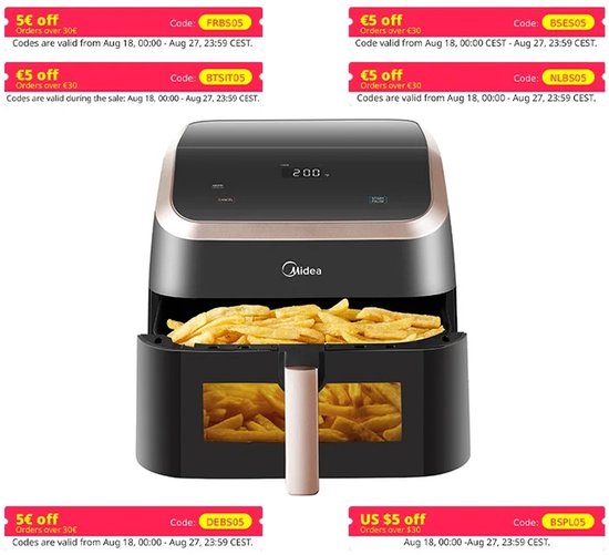 7-liter digitale heteluchtfriteuse met 12 kookprogramma's met één druk op de kno
