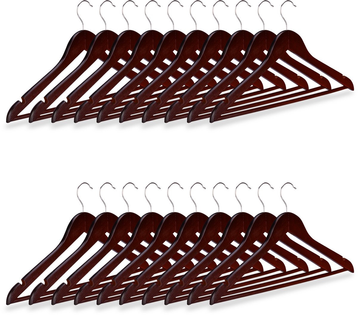 100 x kledinghanger - klerenhanger - kleerhanger - broekenstang - hout - bruin
