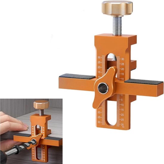 1 pièce - Positionneur de porte d'armoire - Outil de nivellement de position de porte d'armoire - Pince d'installation de porte d'armoire - Réglable - Pour perçage de précision - Oranje - Convient à la plupart des portes d'armoire