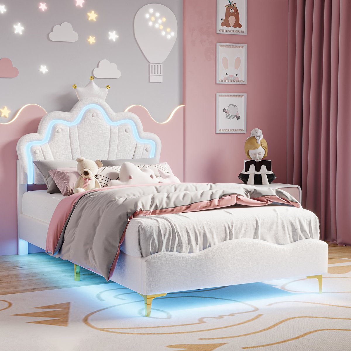 Gestoffeerd Gestoffeerd Prinsessenkroon Kinderbed 90x200 - afbeelding 3
