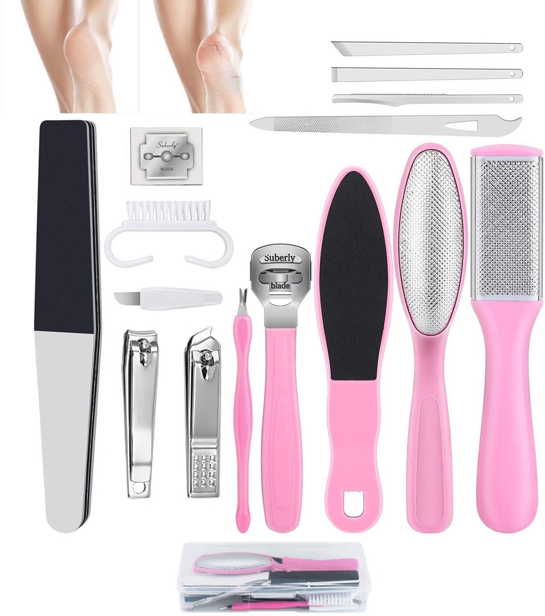 Topmelon Professionele Eeltvijlen set - Eeltverwijderaar - Eelt verwijderaar - Callus remover - voetvijl - Eeltrasp - Eeltvijl voeten - 16-delig - met Opberg Etui - Voetvijl - Rosa