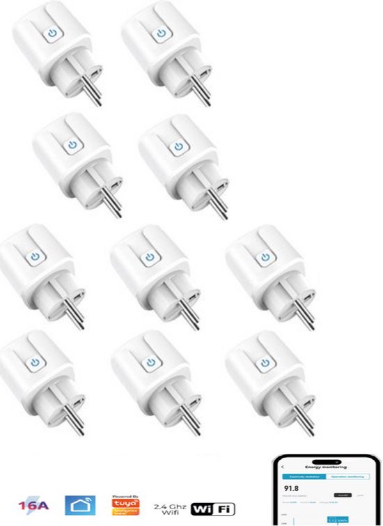 10 pièces - Smart Plug - WiFi - Smart Plug - Google Home & Amazon Alexa - Minuterie et compteur d'énergie via application smartphone - Smart Home