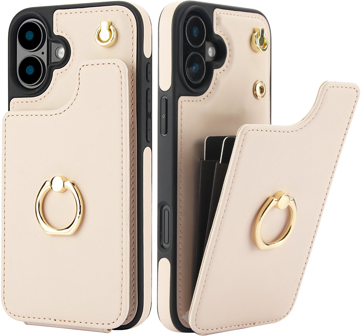 Luxe Hoesje met Portemonnee & Ringhouder – Geschikt voor Apple iPhone 16 Plus – Wit