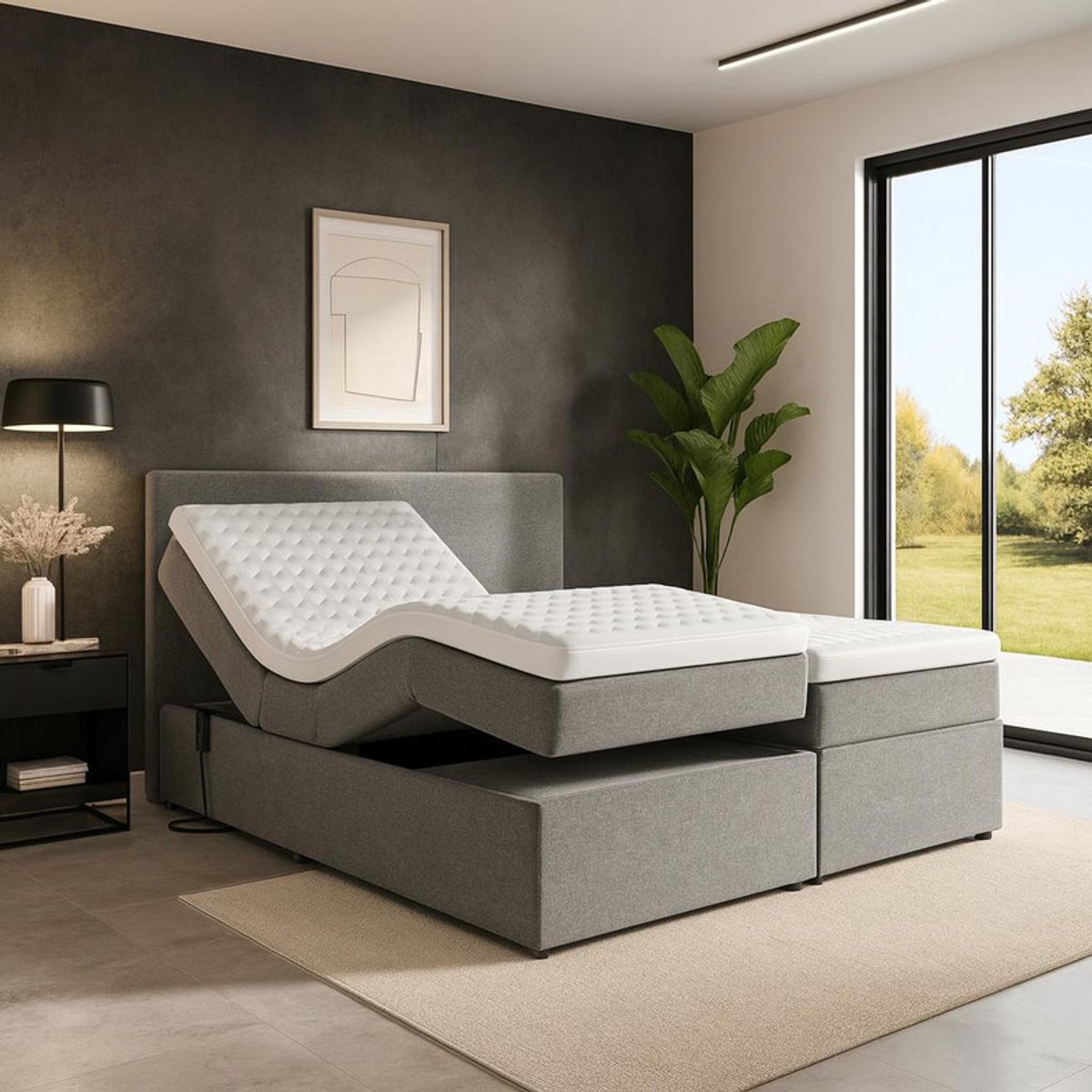 Boxspring FD Boxspring Napoli Elektrisch verstelbaar Luxe pocketvering Stof 160x220 cm antraciet