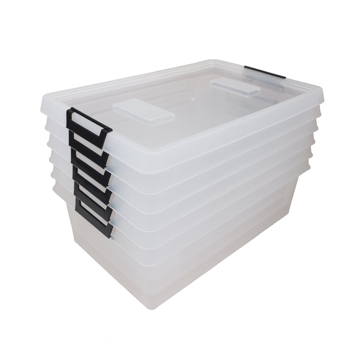 Opbergbox – Opbergdoos – Clipbox – Opbergbox met deksel – Set van 6 stuks – 9 Liter – Transparant – Stapelbaar – Met handvaten – 39x28x12