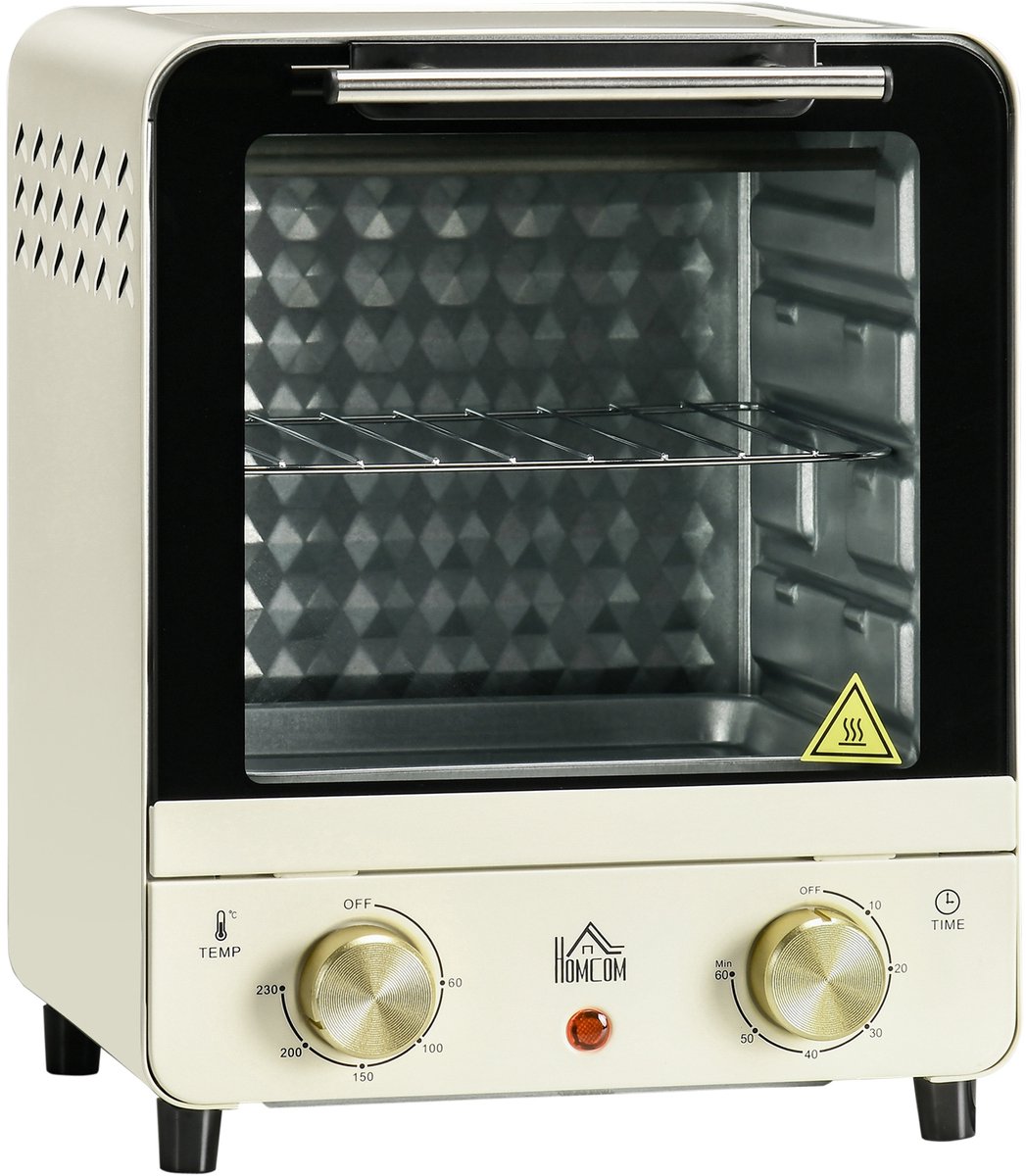 HOMCOM-Minibackofen-Eisen, Edelstahl, gehärtetes Glas-25,5L x 27,5B x 32H cm-Cremeweiß