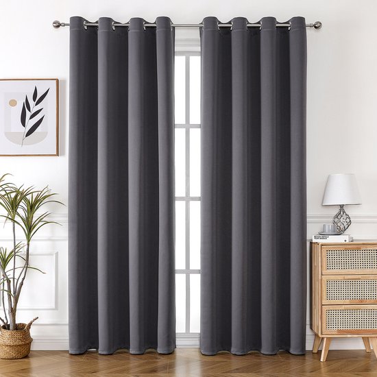 Gordijnset van 2 - Gordijnen - gordijnen verduisterend - Ondoorzichtige verduisteringsgordijnen - Koudebestendige en warmte-isolerende gordijnen - 200 x 140 cm (hoogte x breedte) - Donkergrijs