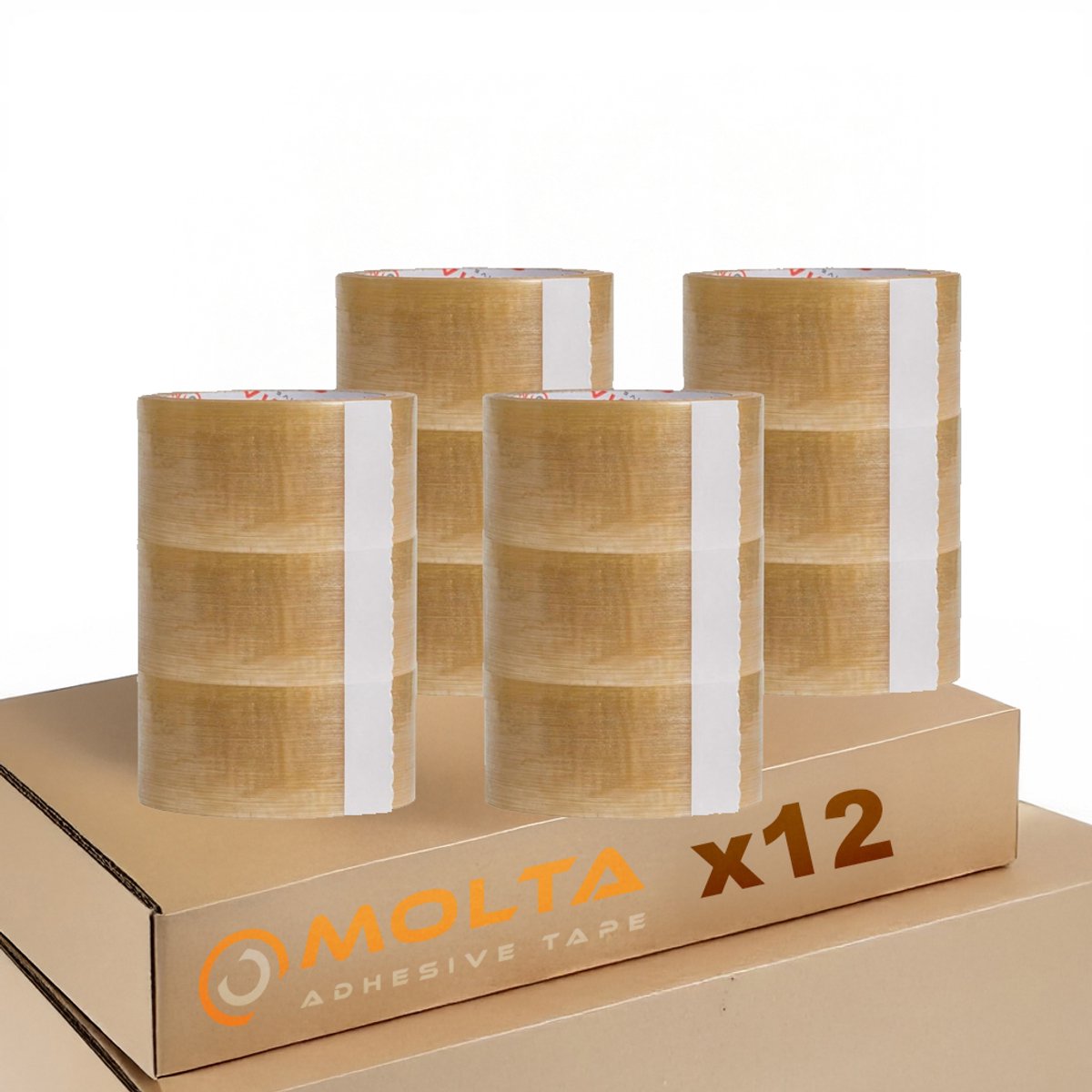 MOLTA | SOLVENTA PLUS TRANSPARANT Verpakkingstape 48 mm x 55 m | Kartonnen tape | Verpakkingstape voor pakketten en dozen - 12 Rollen | NATURAL RUBBER