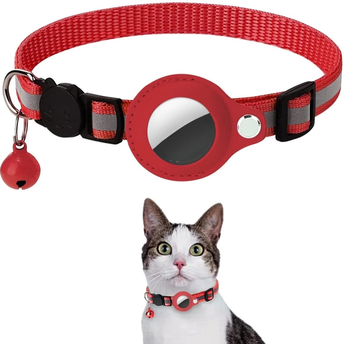 BlueTime ® - Kattenhalsband zonder Tag - Halsband Kat & Kitten met Kattenbelletje - Kattenbandje, Poes, Kattenriem air & Tuigje met Houder - Rood