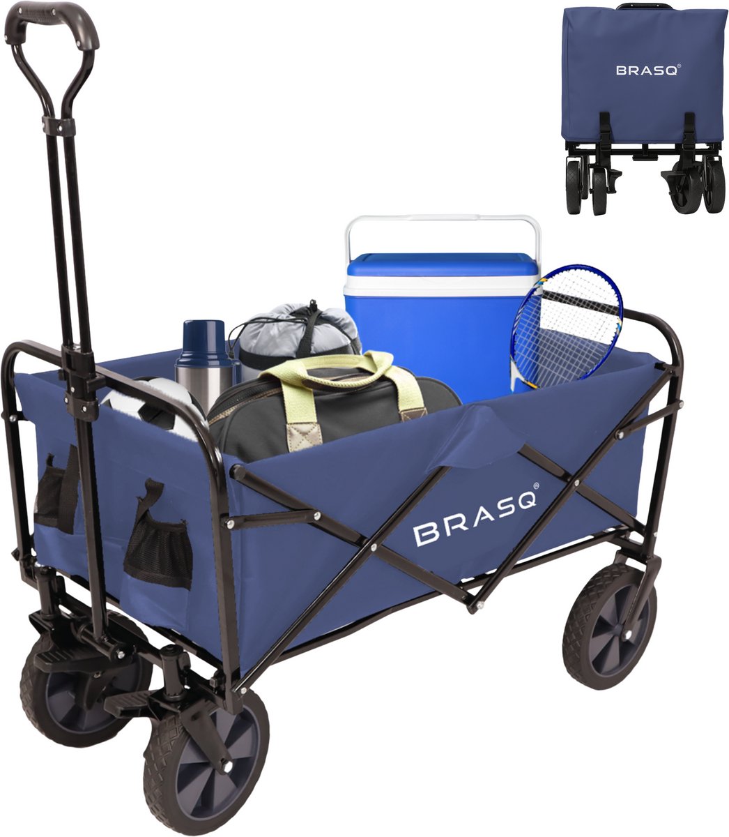 BRASQ Bolderkar Opvouwbaar Blauw - Bolderwagen met stevig frame - Draaibare wielen - Verstelbare hendel - 80 KG Draagkracht