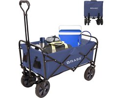 Product: BRASQ Bolderkar Opvouwbaar - 100 Liter - 80 KG Draagkracht - Draaibare wielen mét rem - 90x51x100 CM - Verstelbare hendel - Inklapbare Bolderwagen - Compact – Blauw, van het merk 