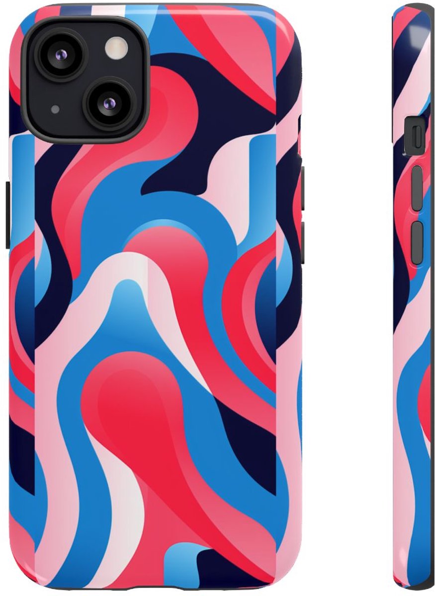 Blauw-Rood Abstract Golvend Patroon – Telefoonhoesje Geschikt voor iPhone 13