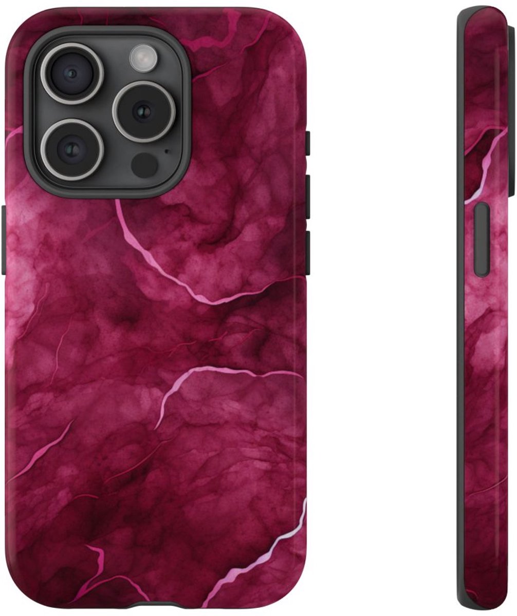 Abstracte Bourgondische Marmerstructuur – Telefoonhoesje Geschikt voor iPhone 15 Pro