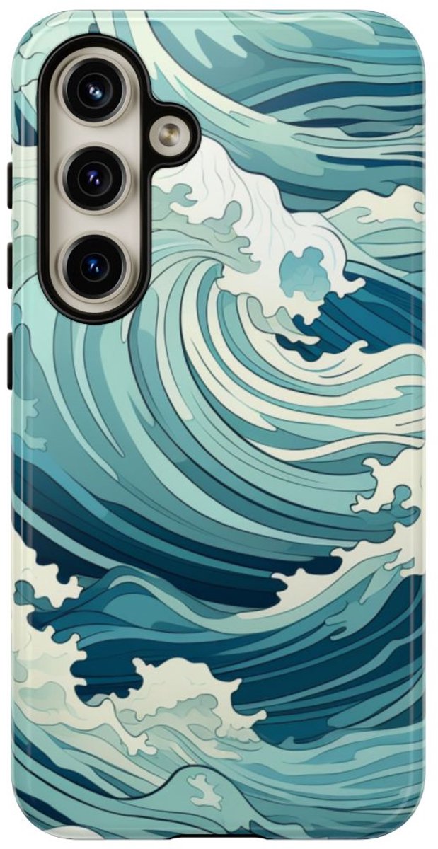 Ocean Wave Patroon – Glanzend Stevig Telefoonhoesje Geschikt voor Samsung Galaxy S24
