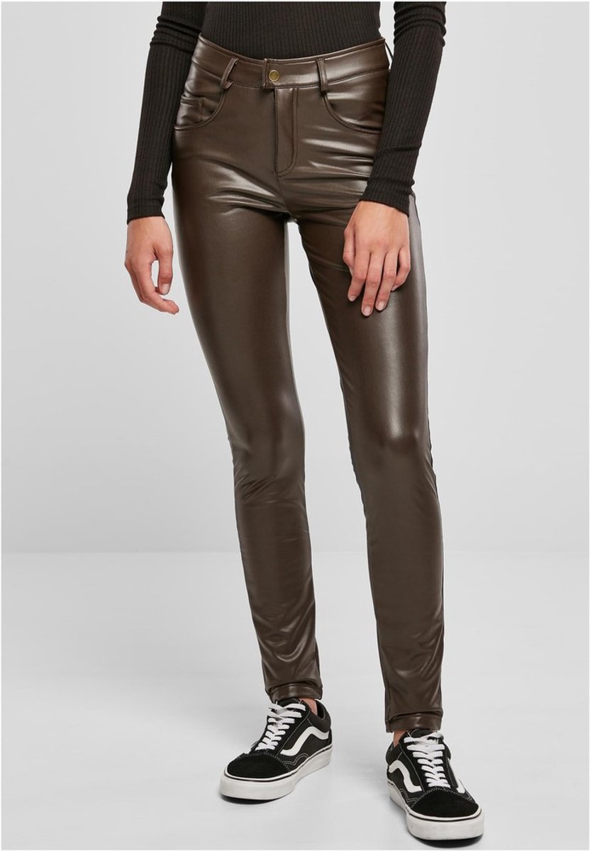 Urban Classics Mid Waist Synthetic Leather Broek rechte pijpen Taille 28 inch Bruin