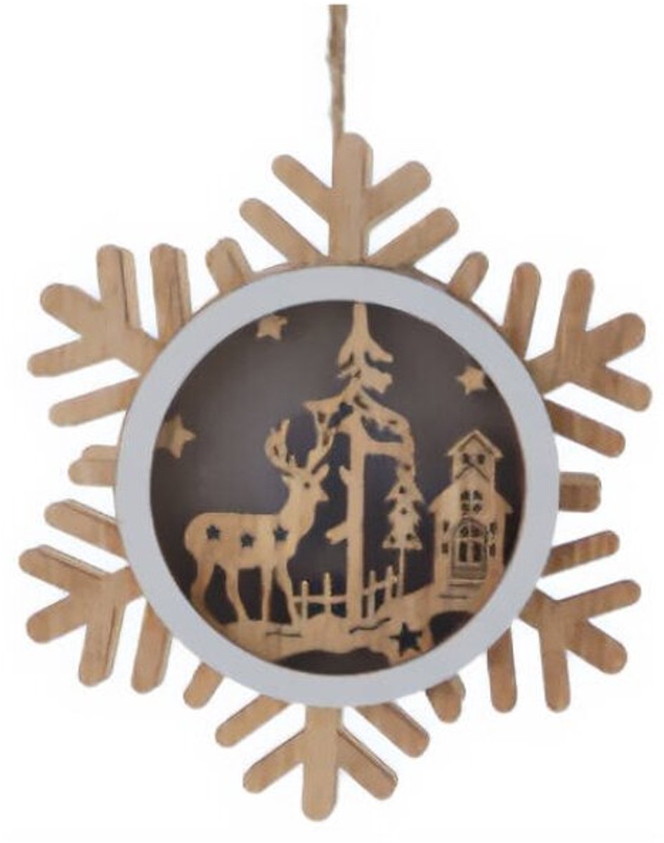 Houten kerstdecoratie om op te hangen, 12 cm