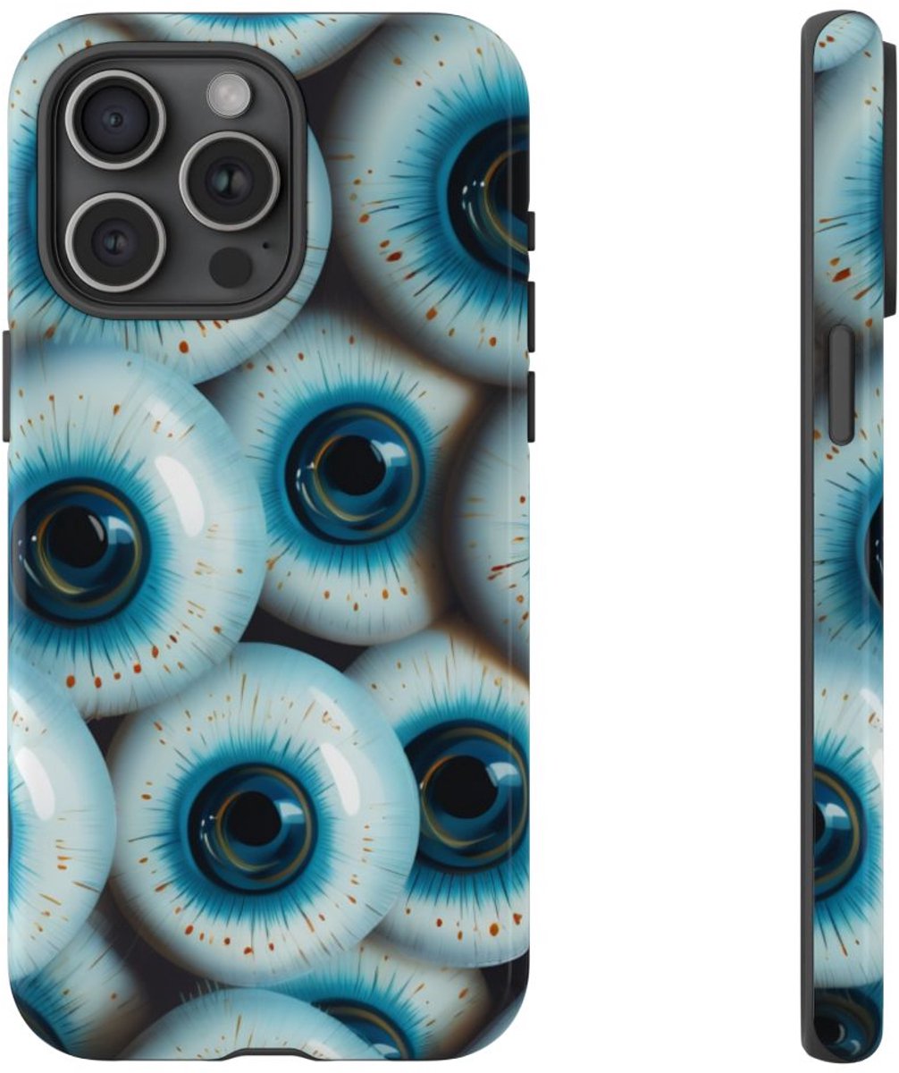 Glanzend Hoesje met Blauw Oogpatroon – Telefoonhoesje Geschikt voor iPhone 15 Pro Max