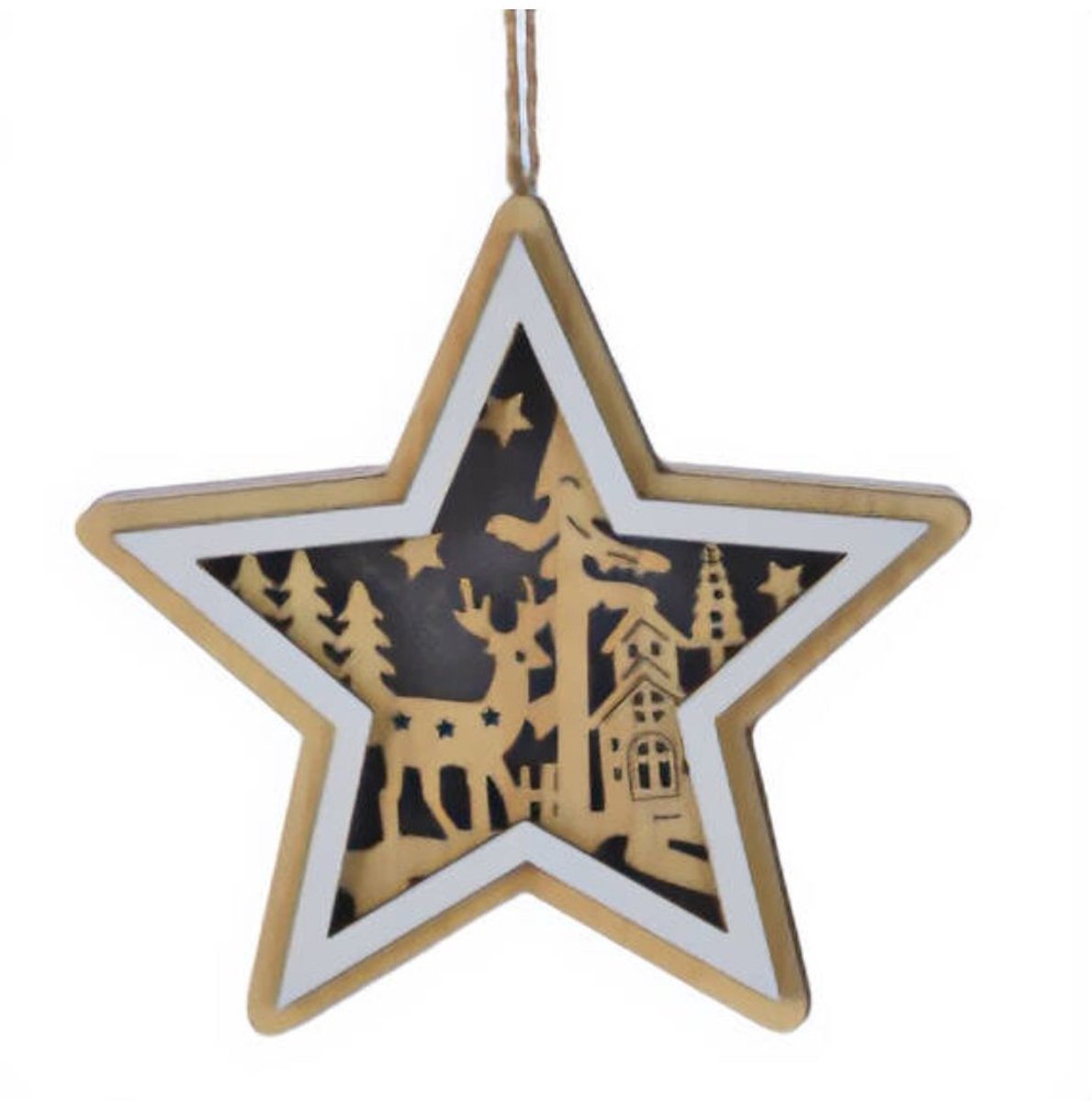 Houten kerstdecoratie om op te hangen, 12 cm