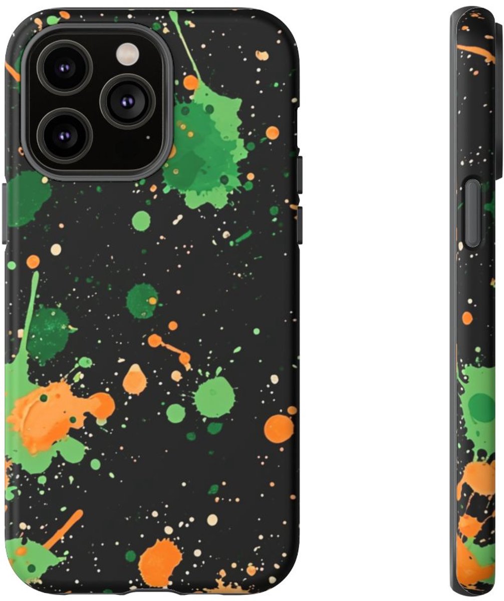 Groene en Oranje Verfspattenpatroon – Telefoonhoesje Geschikt voor iPhone 14 Pro Max