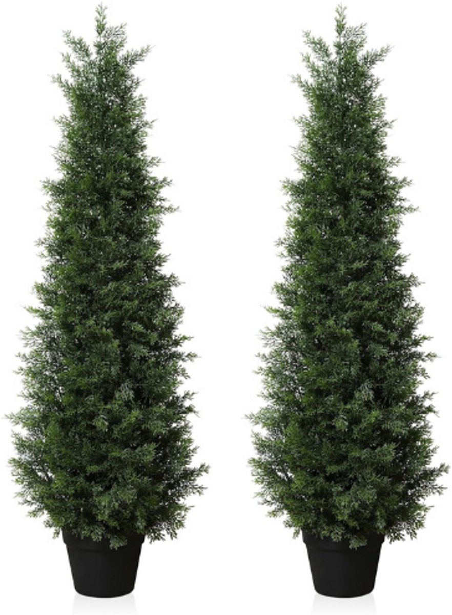 BOG Kunstplanten Buiten 120 Cm - Set Van 2 Cipres Bomen - Kunstplanten In Pot - UV Bestendig - Nep Cederboom Voor Binnen En Buiten - Tuin - Veranda - Woondecoratie GROEN