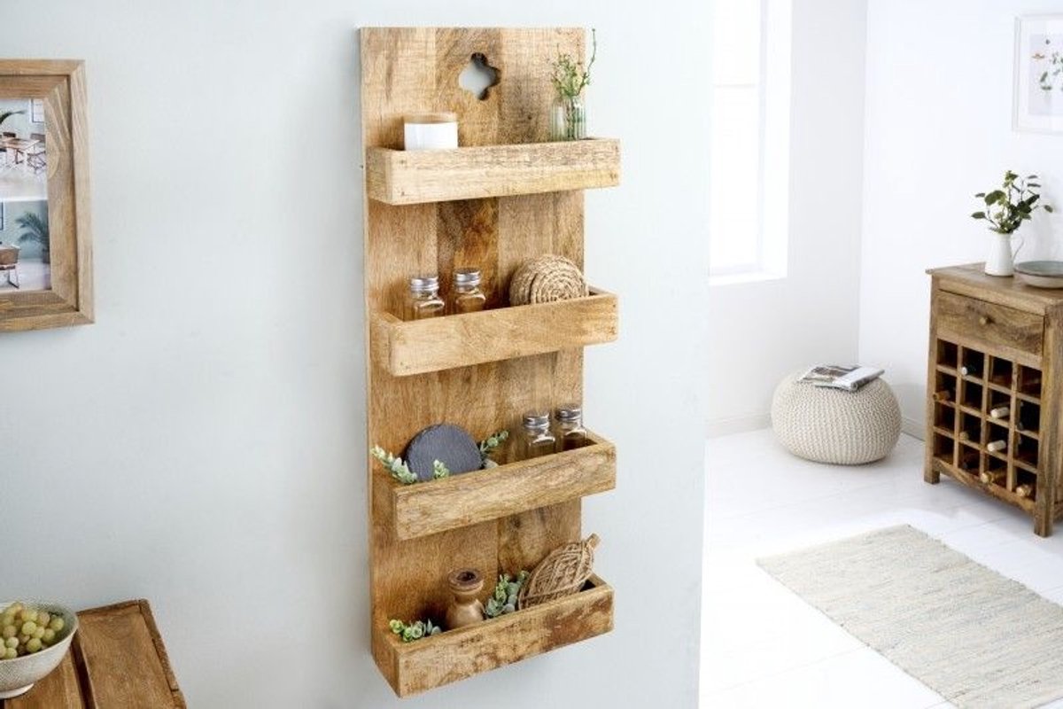 Stevige keukenplank HEMINGWAY 80cm mangohouten wandplank - 42573