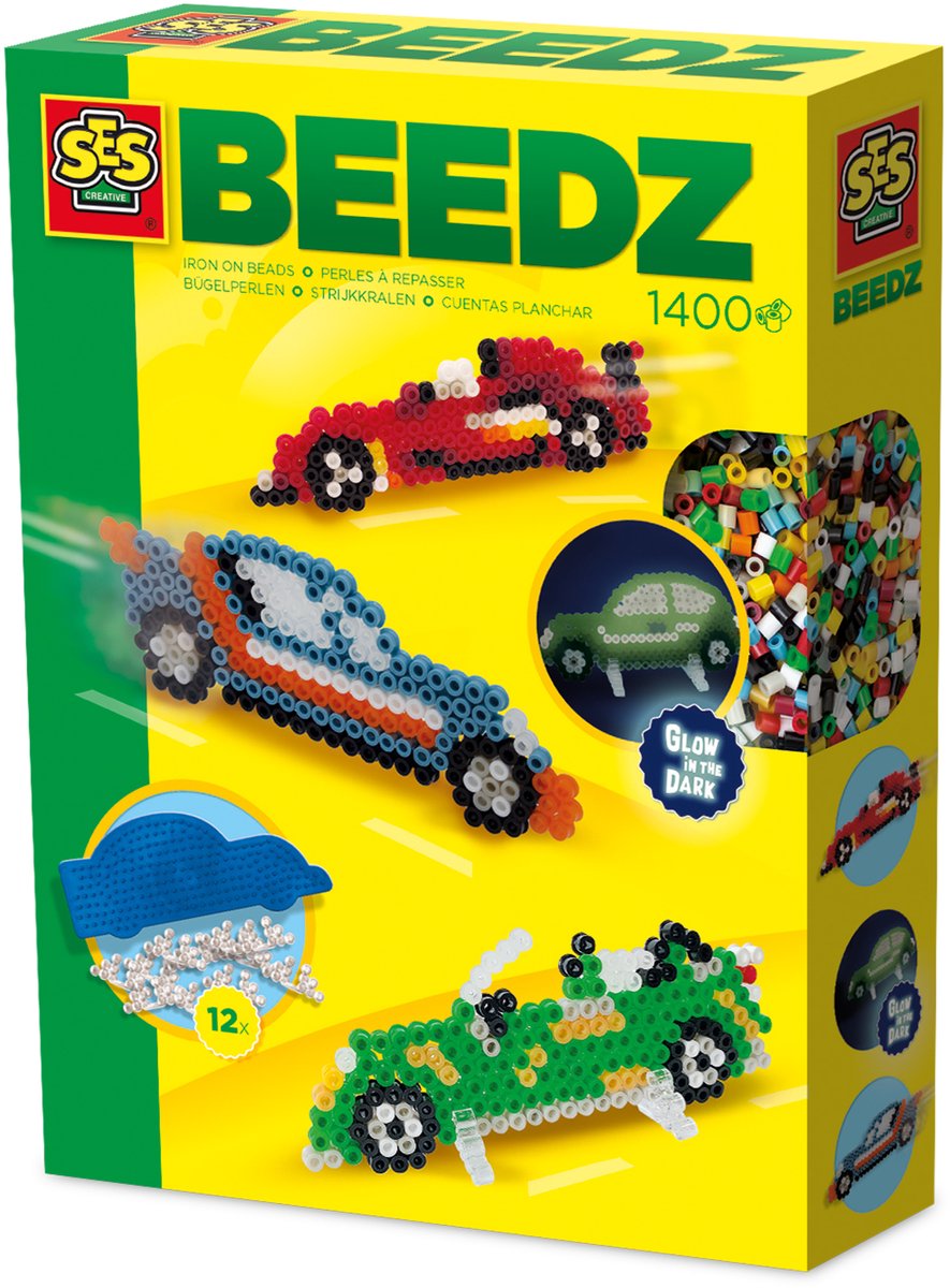 SES Creative - Beedz - Auto's - 1200 Strijkkralen met Grondplaten en Strijkvellen - Vanaf 5 Jaar