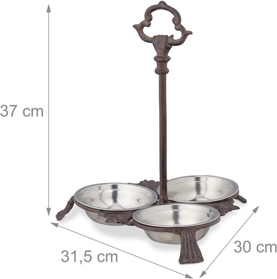 Relaxdays 3x bol de nourriture pour chien avec standard - bol pour chien en fonte antique - 3 bols de nourriture en acier inoxydable