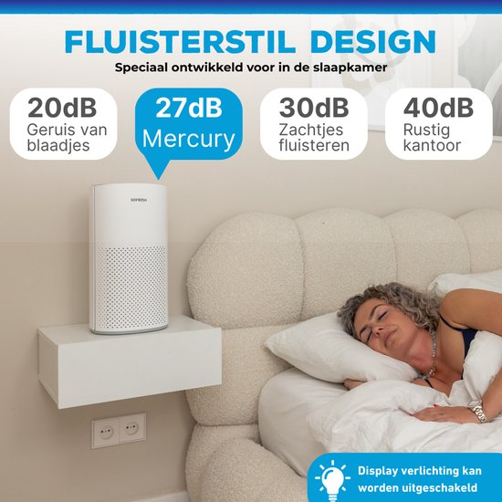 Sofresh luchtreiniger met app - 30 m² - Automatische stand + 6-in-1 filtersysteem - Luchtkwaliteitsindicator - Ionisator - UV - Luchtfilter - Air purifier met 3 HEPA-filter