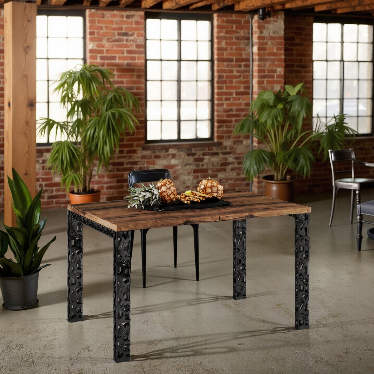 Luxor Uitschuifbare Eettafel – Verlengbare Eettafel tot 12 Personen – Massief Hout met Fineer – Moderne Industriële Eetkamertafel – 130-220 x 80 x 76 cm – Donker Eiken / Zwart ganeey