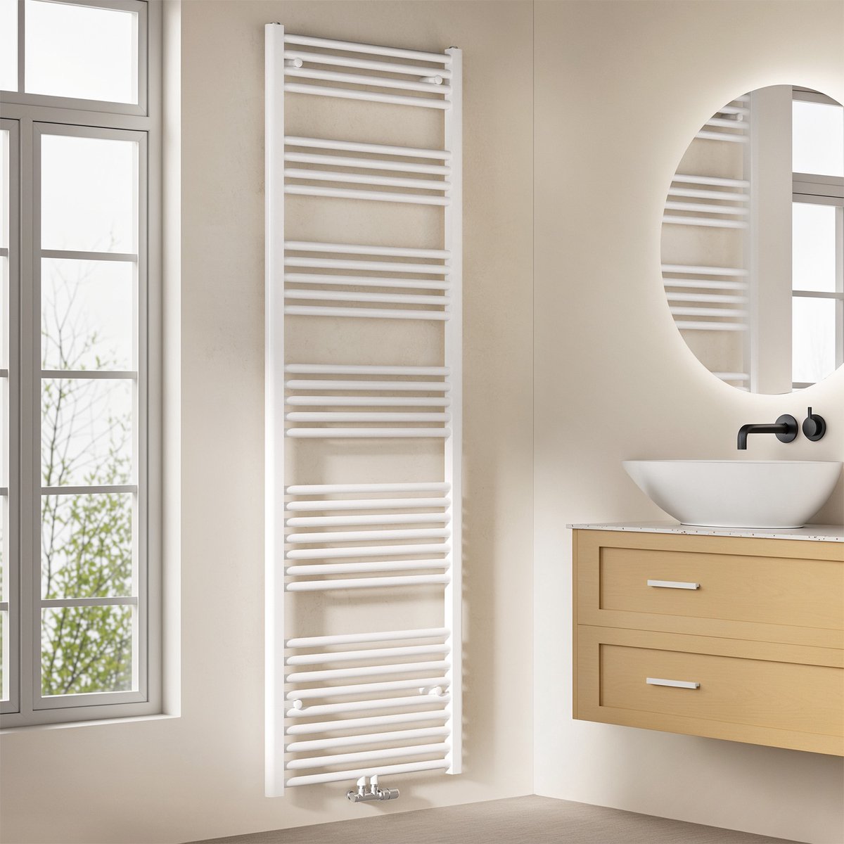 EMKE Handdoekradiator - 180x60 cm - 860 W - Glans Wit - CV Badkamer Radiator - Midden/ Zij- Aansluiting