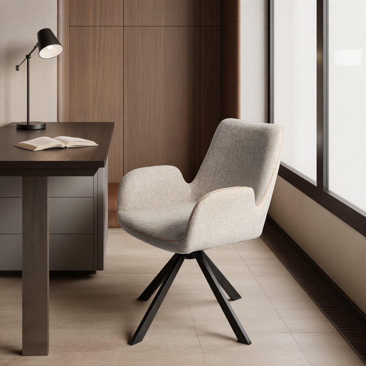 HOMAVO YZ7 Stoelenset – 2 stuks – Eetkamerstoelen met armleuningen – 360° draaibaar – Modern & Comfortabel – Stoffen of Vintage kunstleer – 56x59x82 cm